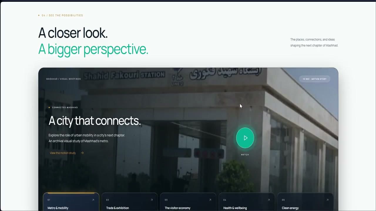 روایت تصویری ظرفیت‌های شهر در پروژه سرمایه‌گذاری در مشهد (Invest in Mashhad) — City visual briefings