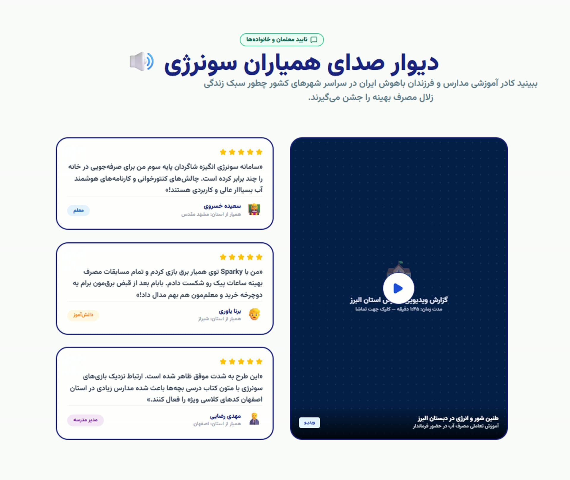 دیوار همیاران در پروژه سونرژی (Sonergy) — Testimonials wall